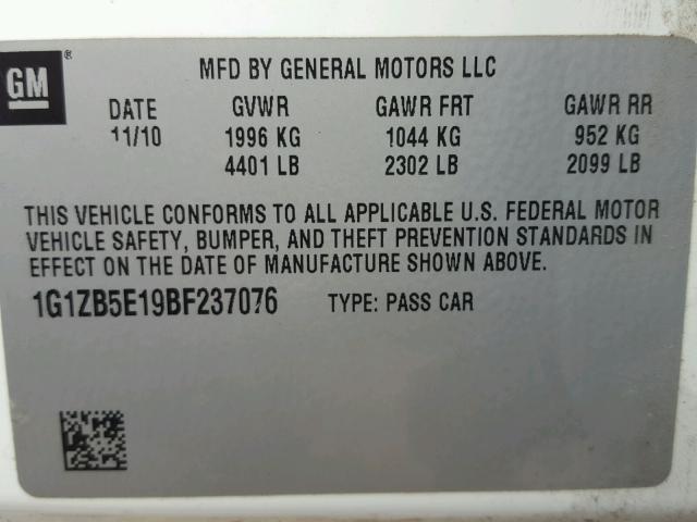 1G1ZB5E19BF237076 - 2011 CHEVROLET MALIBU LS 白色 照片 10