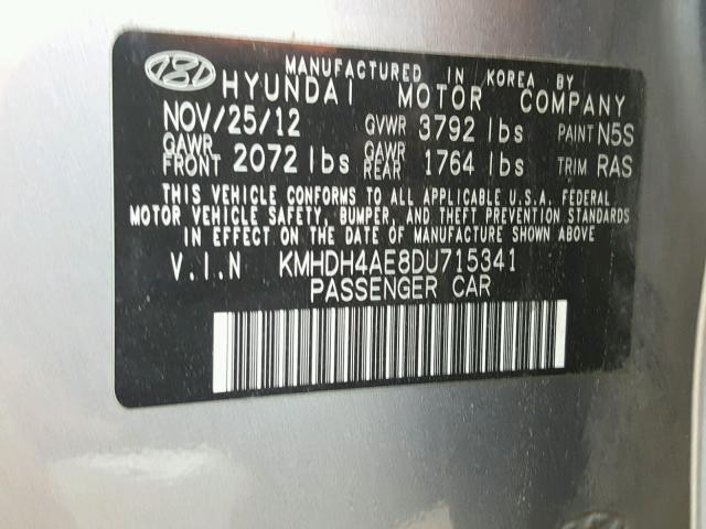 KMHDH4AE8DU715341 - 2013 HYUNDAI ELANTRA GL GRAY photo 10