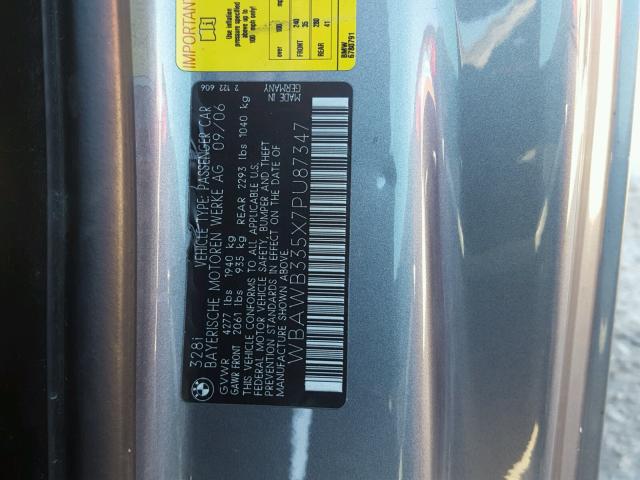 WBAWB335X7PU87347 - 2007 BMW 328 I GRAY photo 10