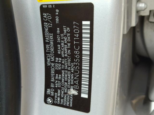 WBANU53568CT14077 - 2008 BMW 528 I SILVER photo 10