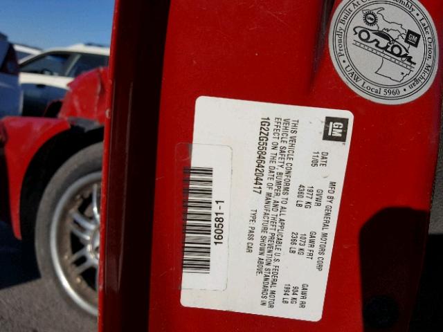 1G2ZG558464204417 - 2006 PONTIAC G6 SE1 RED photo 10