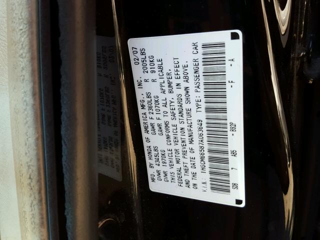 1HGCM66587A063649 - 2007 HONDA ACCORD EX BLACK photo 10