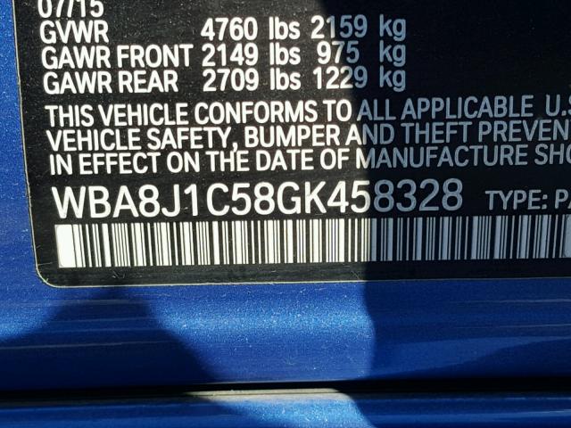 WBA8J1C58GK458328 - 2016 BMW 328 D BLUE photo 10