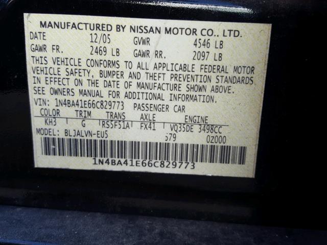 1N4BA41E66C829773 - 2006 NISSAN MAXIMA SE BLACK photo 10