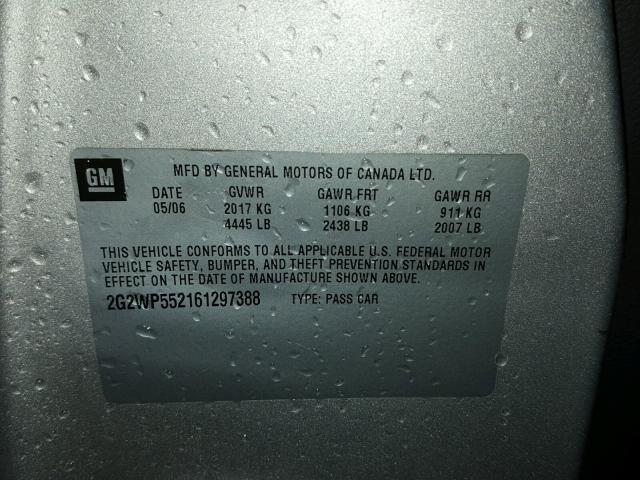 2G2WP552161297388 - 2006 PONTIAC GRAND PRIX 银色 照片 10