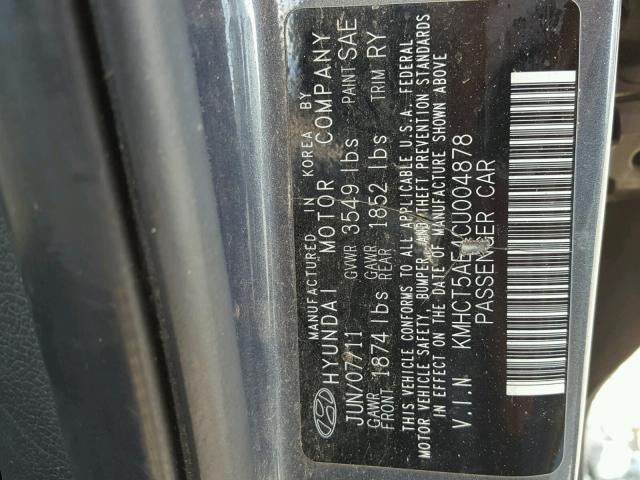 KMHCT5AE4CU004878 - 2012 HYUNDAI ACCENT GLS GRAY photo 10