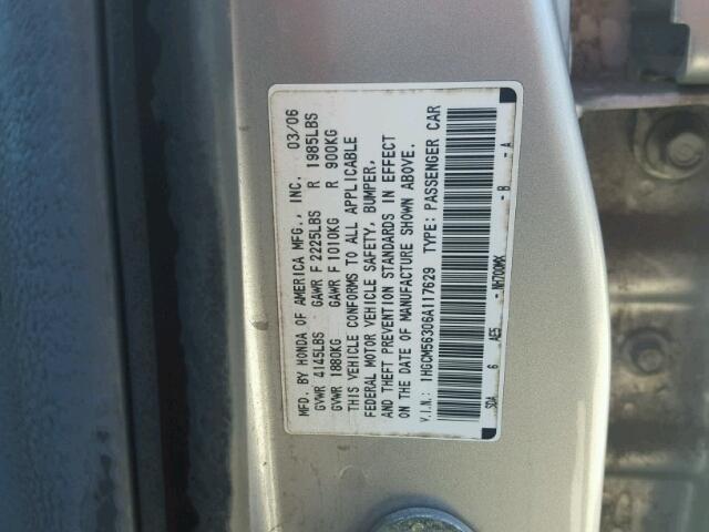 1HGCM56306A117629 - 2006 HONDA ACCORD SE SILVER photo 10