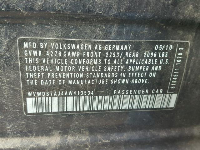 WVWDB7AJ4AW413534 - 2010 VOLKSWAGEN GOLF 石墨色 照片 10