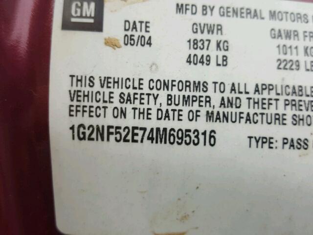 1G2NF52E74M695316 - 2004 PONTIAC GRAND AM S მუქწითელი ფოტო 10