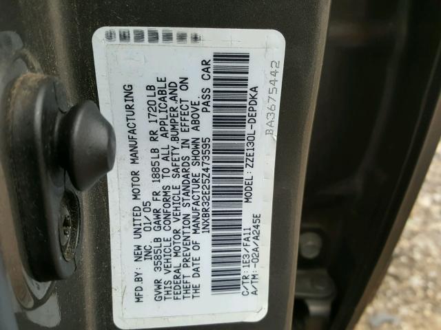 1NXBR32E25Z473595 - 2005 TOYOTA COROLLA GRAY photo 10