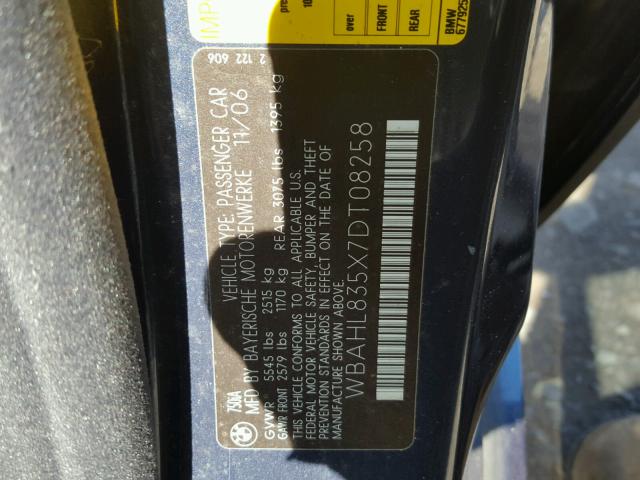 WBAHL835X7DT08258 - 2007 BMW ALPINA B7 Синій фото 10