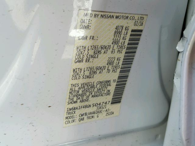 1N6BA1F48GN504747 - 2016 NISSAN TITAN XD S WHITE photo 10