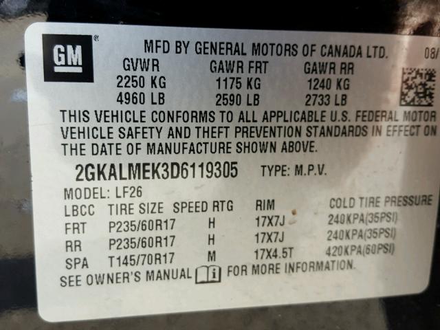 2GKALMEK3D6119305 - 2013 GMC TERRAIN SL BLACK photo 10