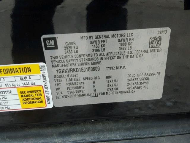 1GKKVRKD1EJ180609 - 2014 GMC ACADIA SLT შავი ფოტო 10