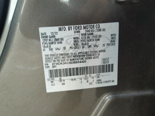 2FMDK3KC5DBB54420 - 2013 FORD EDGE LIMIT CHARCOAL photo 10