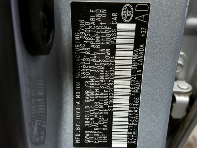 2T1KR32E87C635704 - 2007 TOYOTA MATRIX 银色 照片 10