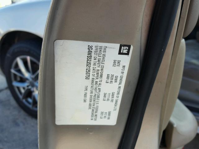 2G4WS52J521250750 - 2002 BUICK CENTURY CU BEIGE photo 10