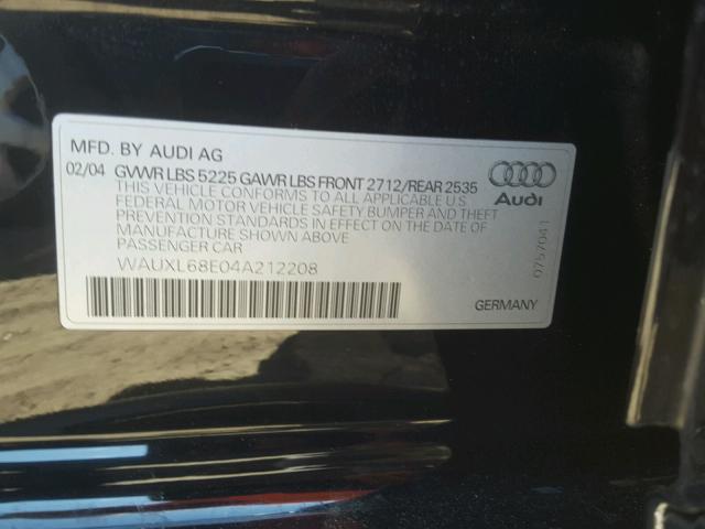 WAUXL68E04A212208 - 2004 AUDI S4 AVANT Q BLACK photo 10