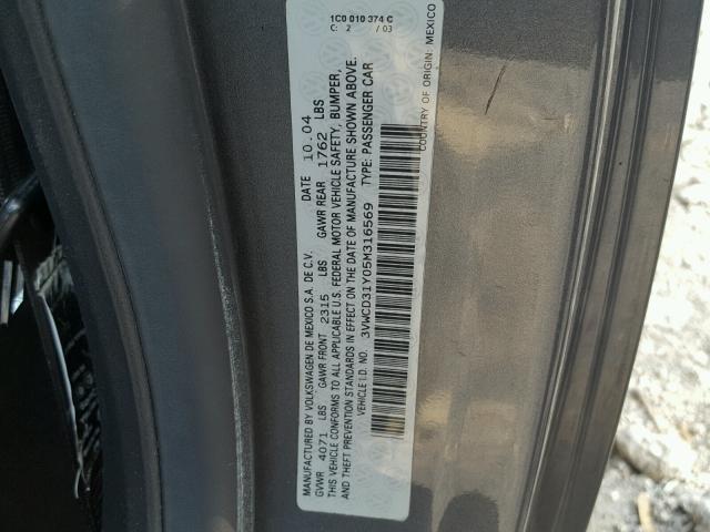 3VWCD31Y05M316569 - 2005 VOLKSWAGEN NEW BEETLE 灰色 照片 10