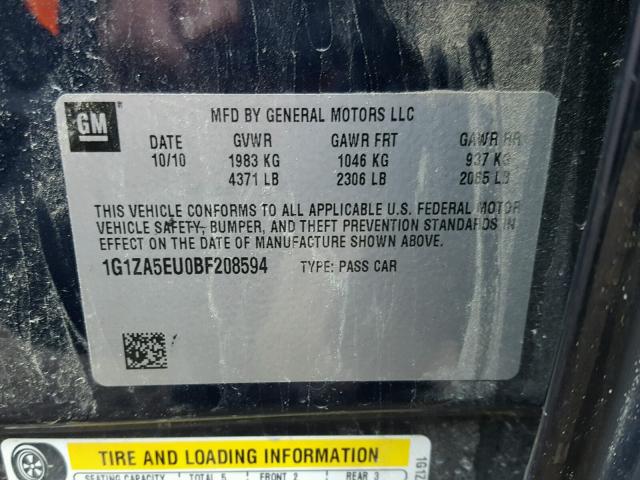 1G1ZA5EU0BF208594 - 2011 CHEVROLET MALIBU LS 蓝色 照片 10