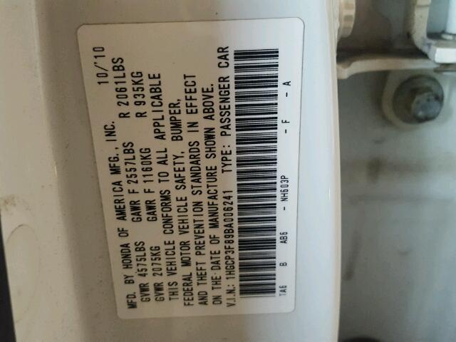 1HGCP3F89BA006241 - 2011 HONDA ACCORD EXL Ağ foto 10