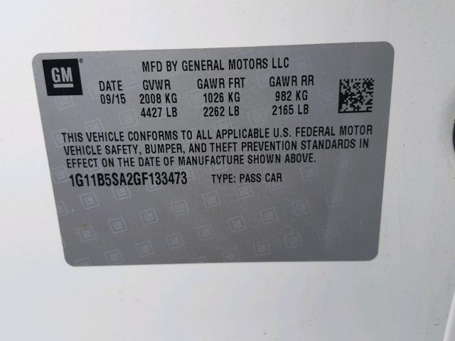 1G11B5SA2GF133473 - 2016 CHEVROLET MALIBU LIM 白色 照片 10