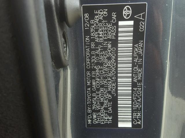 JTKDE167090299010 - 2009 TOYOTA SCION TC CHARCOAL photo 10