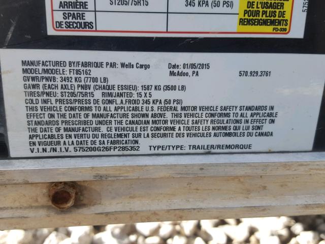 575200G26FP285352 - 2016 WELLS CARGO ENCLSDTRLR BLACK photo 10