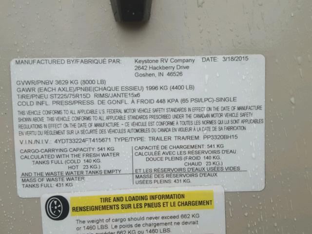 4YDT33224FT415671 - 2015 KEYSTONE PASSPORT 米色 照片 10