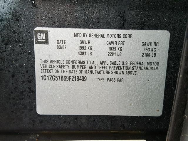 1G1ZG57B69F218499 - 2009 CHEVROLET MALIBU LS გრაფიტი ფოტო 10