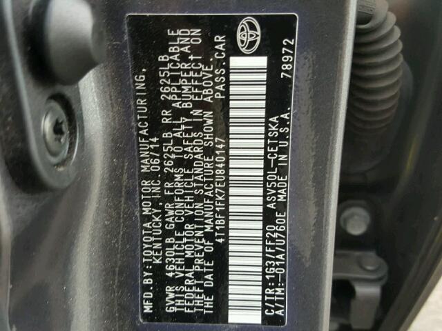 4T1BF1FK7EU840147 - 2014 TOYOTA CAMRY L 石墨色 照片 10