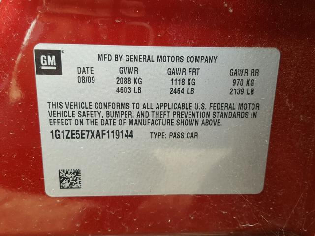 1G1ZE5E7XAF119144 - 2010 CHEVROLET MALIBU BURGUNDY photo 10