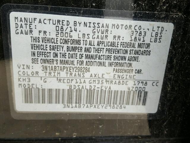 3N1AB7APXEY298284 - 2014 NISSAN SENTRA S BLACK photo 10