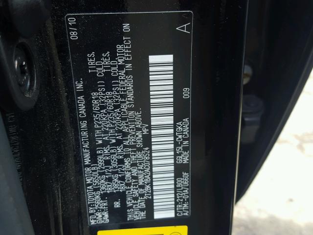 2T2BK1BA2AC078524 - 2010 LEXUS RX 350 BLACK photo 10