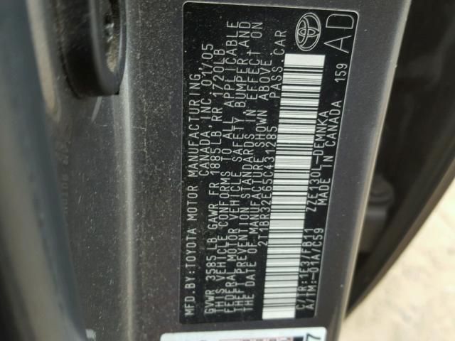 2T1BR32E65C431285 - 2005 TOYOTA COROLLA CE GRAY photo 10