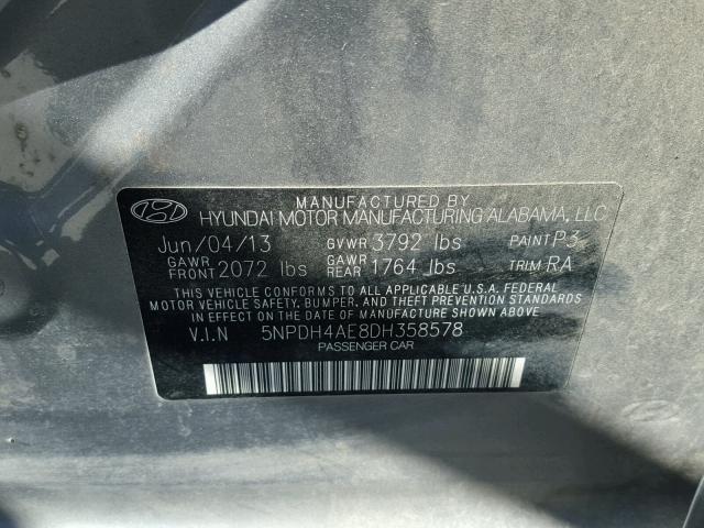 5NPDH4AE8DH358578 - 2013 HYUNDAI ELANTRA GL CHARCOAL photo 10