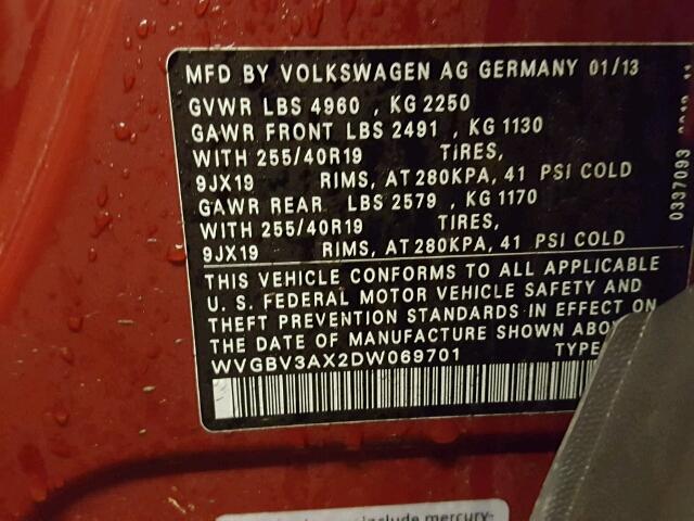 WVGBV3AX2DW069701 - 2013 VOLKSWAGEN TIGUAN RED photo 10