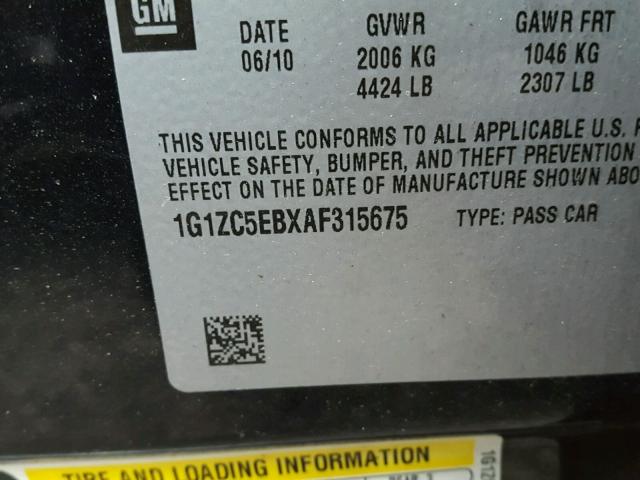 1G1ZC5EBXAF315675 - 2010 CHEVROLET MALIBU 1LT BLACK photo 10