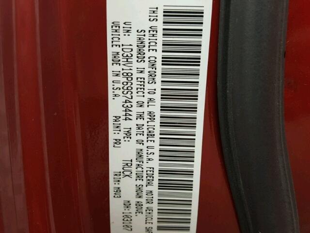 1D3HV18P69S743444 - 2009 DODGE RAM 1500 BURGUNDY photo 10