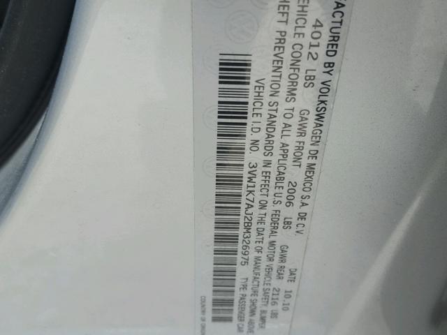 3VW1K7AJ2BM326975 - 2011 VOLKSWAGEN JETTA BASE 银色 照片 10