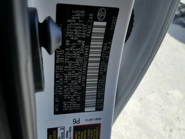 4T1BF1FK9GU128483 - 2016 TOYOTA CAMRY LE თეთრი ფოტო 10