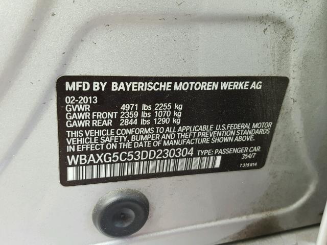 WBAXG5C53DD230304 - 2013 BMW 528 I SILVER photo 10