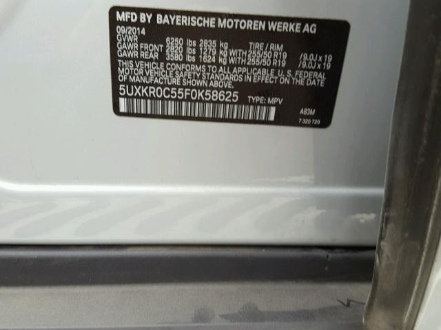 5UXKR0C55F0K58625 - 2015 BMW X5 XDRIVE3 SILVER photo 10