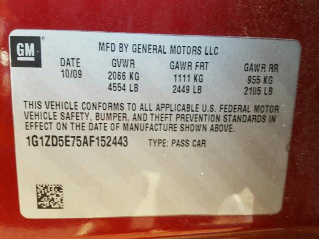 1G1ZD5E75AF152443 - 2010 CHEVROLET MALIBU 2LT RED photo 10