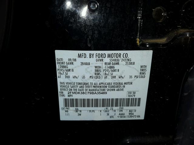 2FMDK38C79BA35489 - 2009 FORD EDGE BLACK photo 10