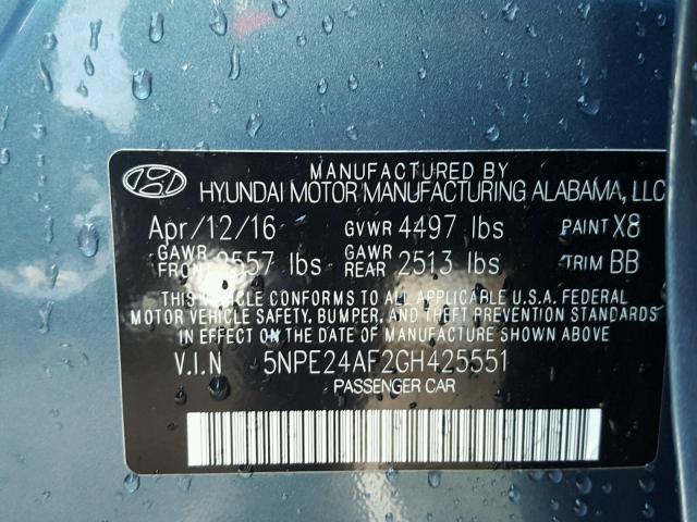 5NPE24AF2GH425551 - 2016 HYUNDAI SONATA SE BLUE photo 10