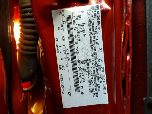 1FAHP3F2XCL289552 - 2012 FORD FOCUS SE RED photo 10