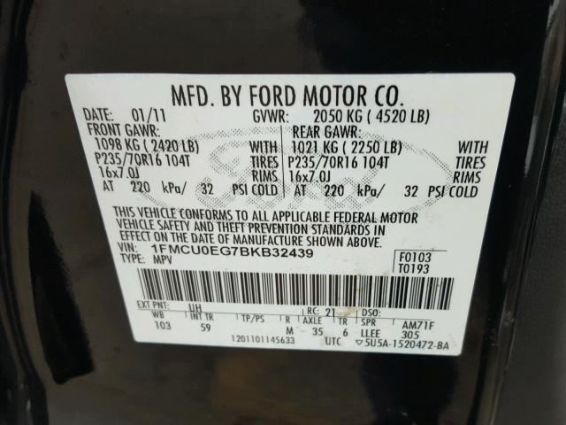 1FMCU0EG7BKB32439 - 2011 FORD ESCAPE LIM BLACK photo 10