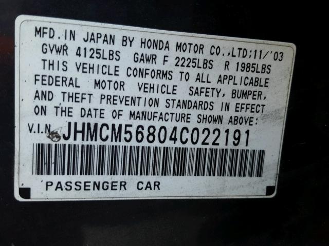 JHMCM56804C022191 - 2004 HONDA ACCORD EX GRAY photo 10