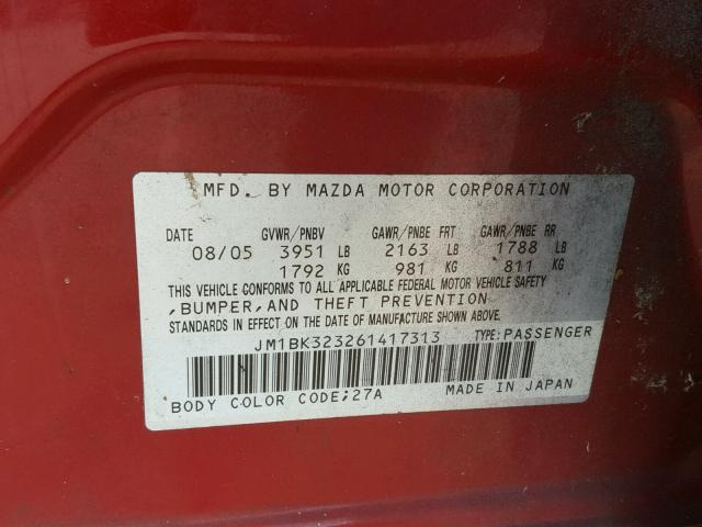 JM1BK323261417313 - 2006 MAZDA 3 RED photo 10